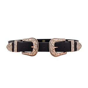 B-Low The Belt Bri Bri Black Leather Belt Western Buckle Black Rose Gold